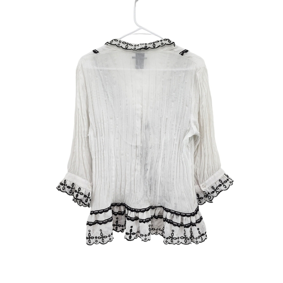 Studio 1940 Women's Vintage Poly Crinkle Ruffles Button Front Top Victorian- M - Picture 6 of 6